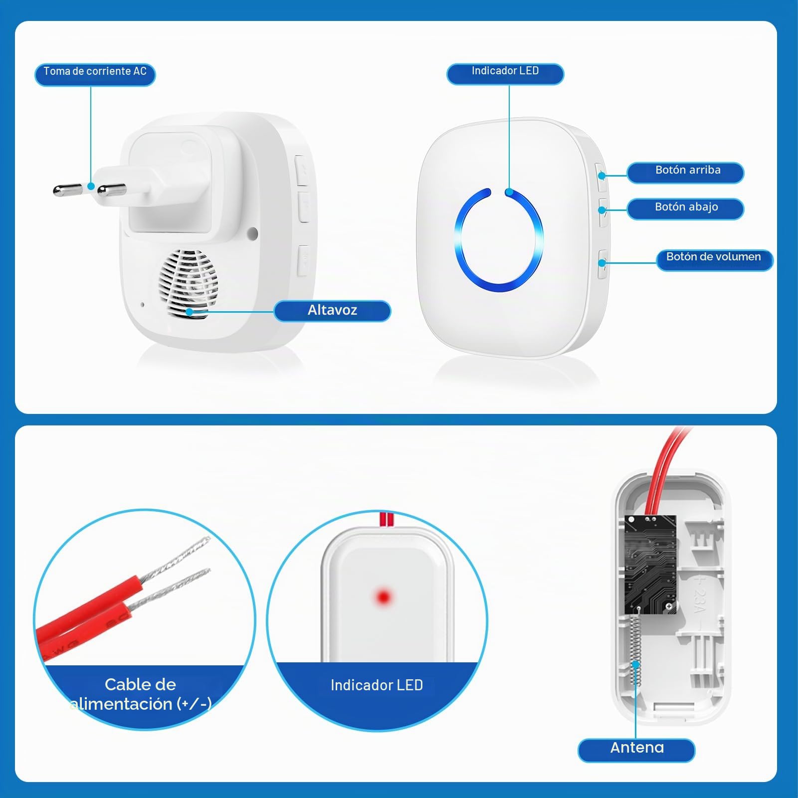 Repetidor de señal Inalámbrica, Extensión de Timbre Inalámbrico, Conjunto de Repetición de Gong Inalámbrico, Amplificador de Timbre para Timbres y Sistemas de existentes