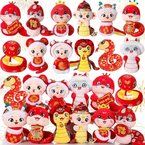 VioraWhite 18 Pcs Stuffed Snake Mascot Ornament 2025 Chinese Lunar New Year Zodiac Snake Plush Animal Mascot Hanging Snake Lucky Stuffed Doll for Spring Festival Gift Home Office Decor 12 Styles Cover