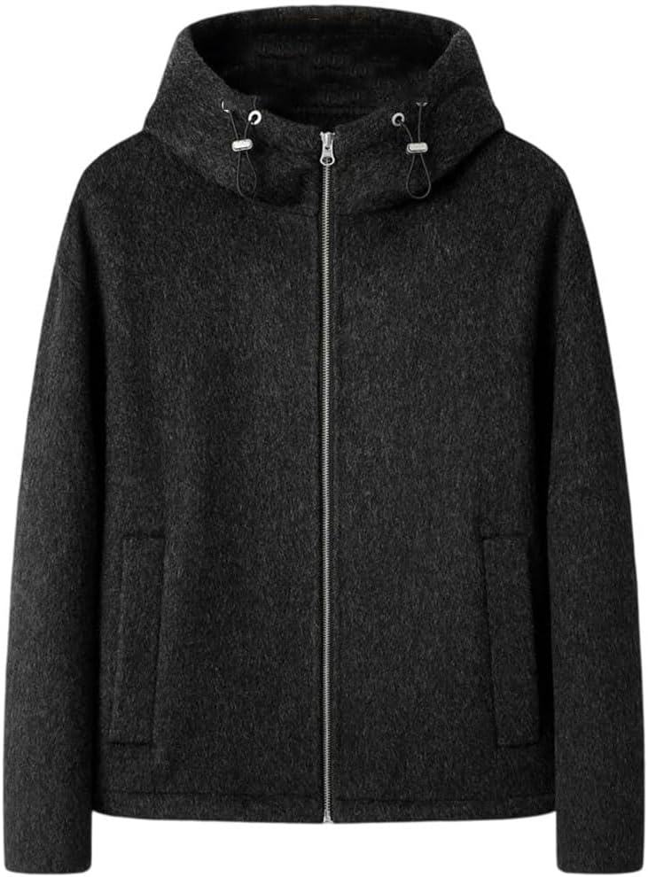 Men's Hooded Wool Coat Double Sided Long Sleeve Solid Casual Simple Wool Jacket