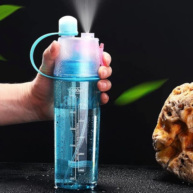 NS 600mls Stylish BPA Free cooling misting spray & drinking water bottle leakproof portable for climbing biking camping cycling gym