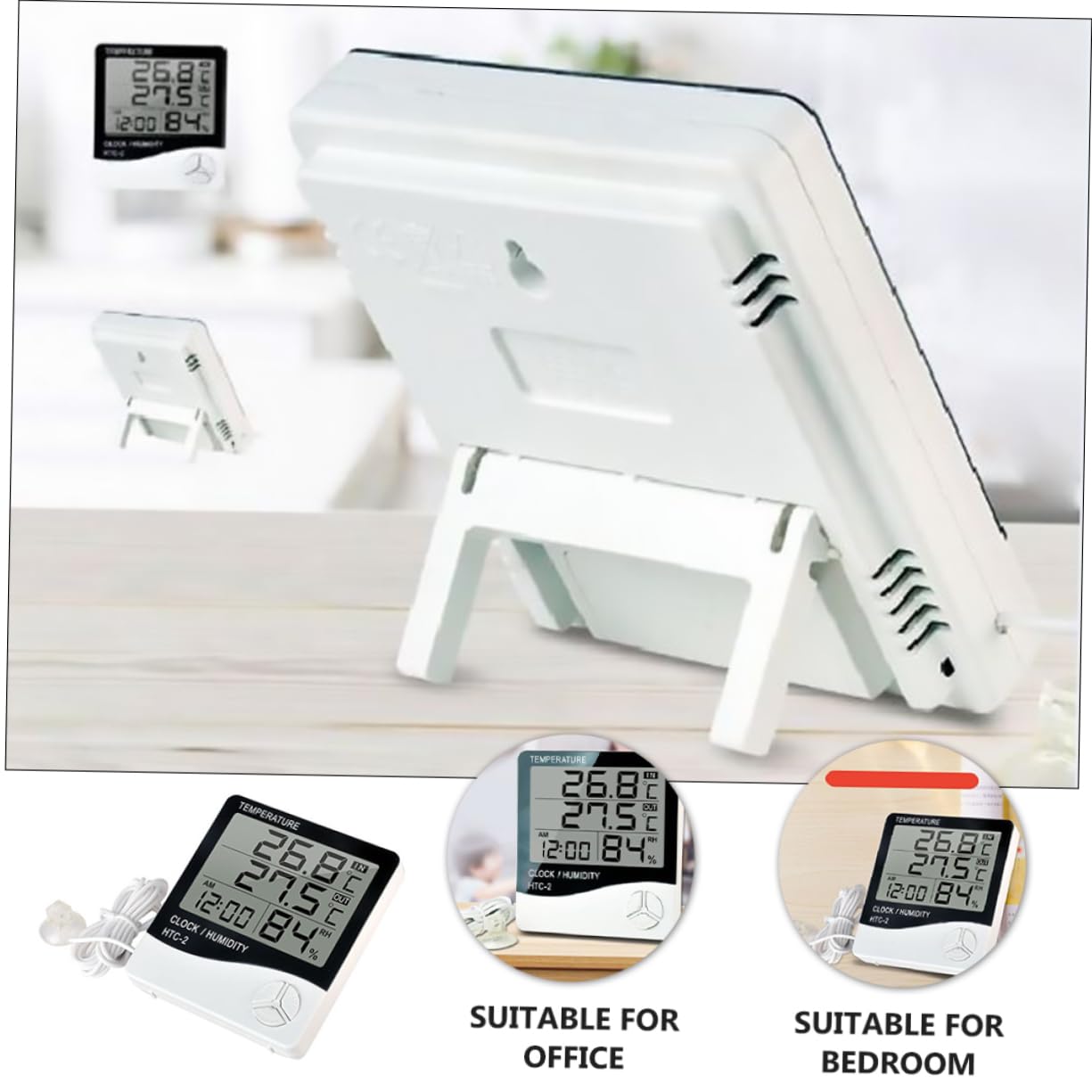 BESPORTBLE 3pièces Thermomètre Numérique Lcd Avec Hygromètre Intégré Pour Aquariums Et Terrariums Mesure De Température Et Humidité Réel Affichage Et Fonction Horloge Modèle Pile
