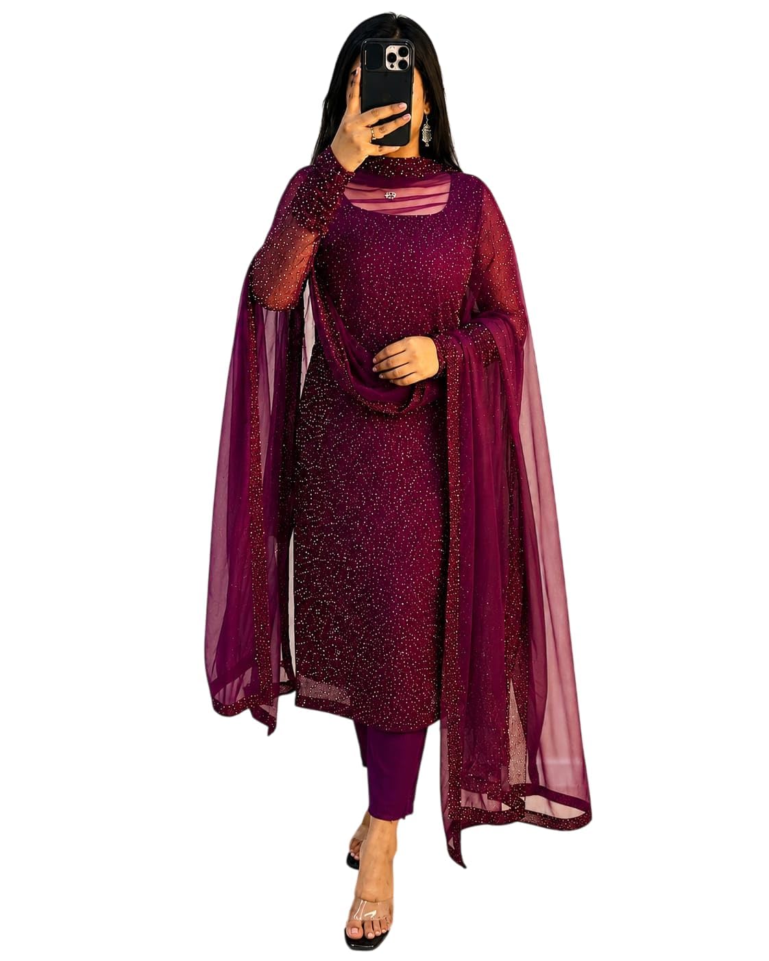 Women's Art Silk with Kurta & Pant Set And Net Dupatta Ethnic Wear Salwar Suit Set-picture-33