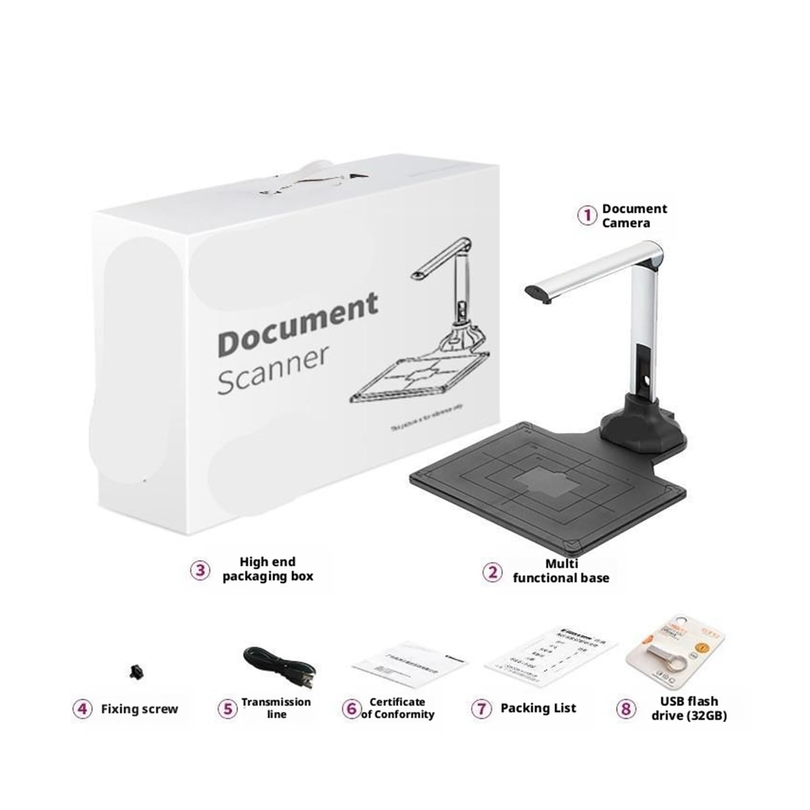 Scanner per documenti, Scanner for documenti A4 HD da 12 MP for archiviazione in ufficio e uso multimediale - Luce di riempimento LED USB plug-and-play