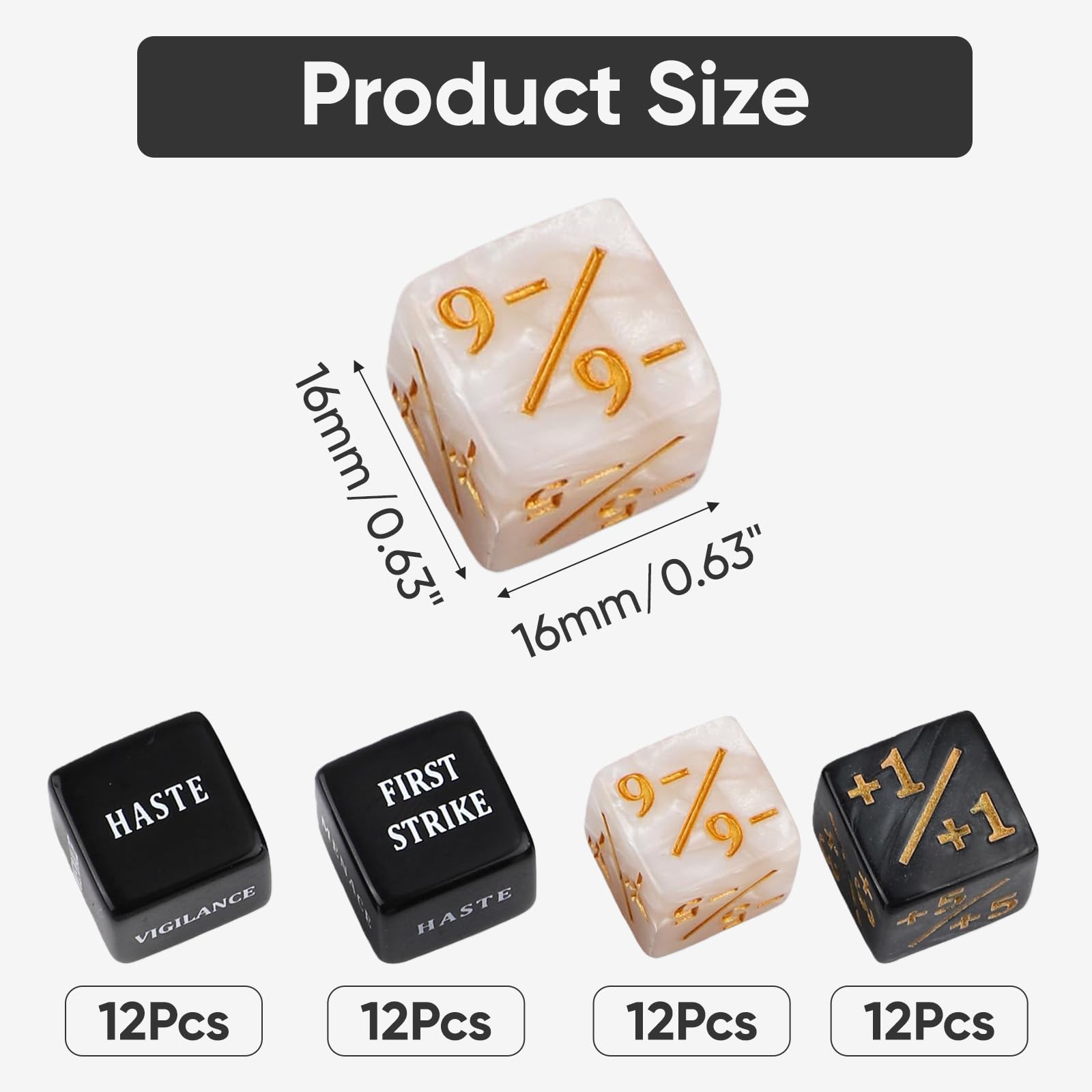 48 Pcs Ability Keyword Counter Dice Set, Acrylic Tokens Dice with Velvet Bag for MTG TCG Board Games - Image 2