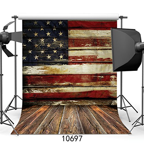 SJOLOON 5X7ft Veterans Day Backdrop Vinyl Fabric Photography Backdrops American Flag Patriotic Wood Floor for Studio 10697