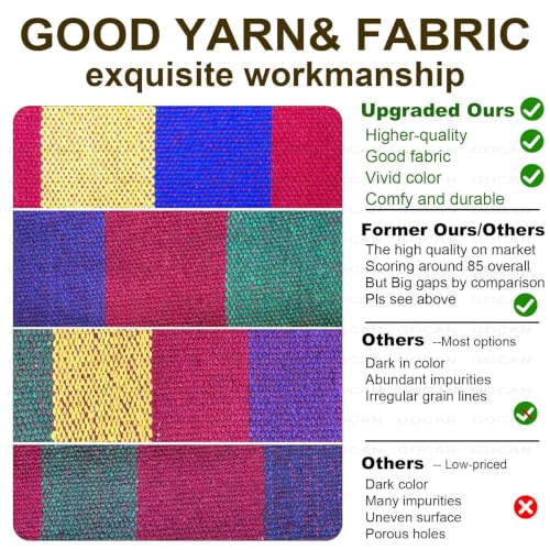 Image of GOCAN Brazilian Double Hammock 2 Person Extra Large 220x160cm Total Length 330cm Load 500lb Canvas Cotton Hammock for Patio Porch Garden Backyard Lounging Outdoor and Indoor(Rainbow) XXL