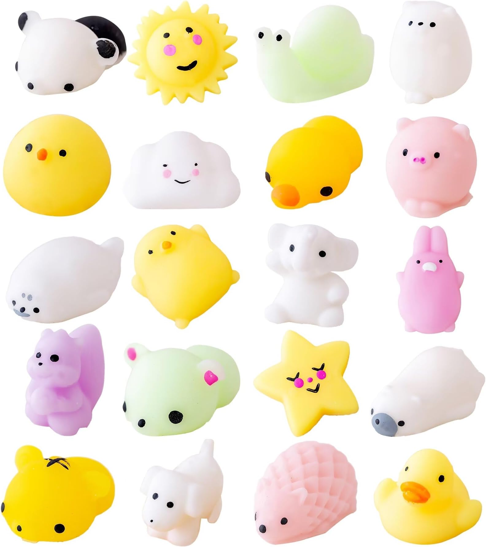 KAXIMONMochi Squishy Toys, 20 Pcs Kids Childrens Fidget Stress Relief Sensory Toy Party Bags Filler, Mini Kawaii Dinosaur Squishies Soft Fidget Toys for Boys Girls Birthday Gifts