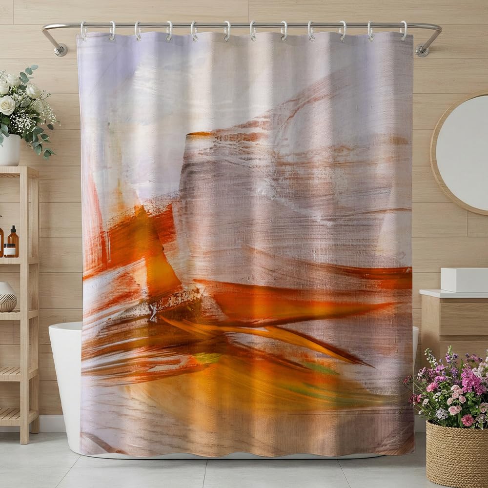 Rohxyzo Washable Shower Curtain with Hooks, Wet Room Shower Curtain 180 x 180 cm, Abstract Oil Painting Art Print, Polyester Fabric Shower Curtains for Bathroom - Includes 12 Hooks