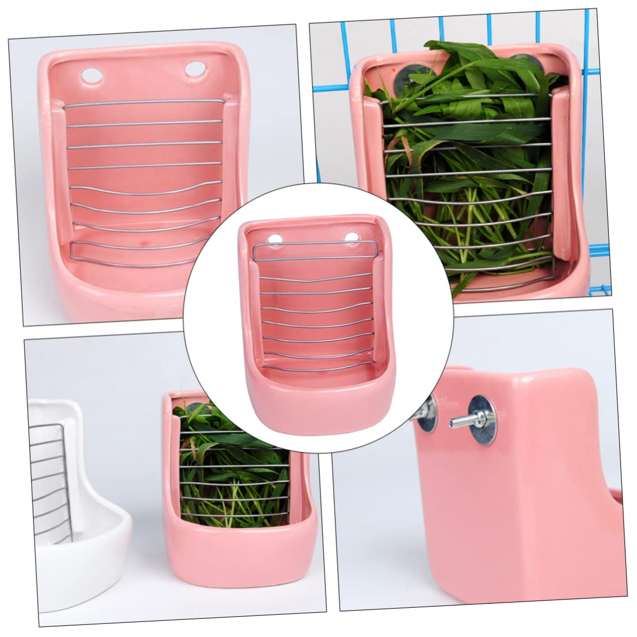 Beaupretty 1pièce Râtelier à Foin Et Bol Alimentaire pour Rongeurs Accessoire Pratique pour Lapins Et Chinchillas Céramique Anti-Renversement Facile à Nettoyer Rose