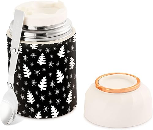 Christmas Trees Food Jar with Spoon Stainless Steel Vacuum Insulated Food Container 17 oz Soup Thermos for Hot Food