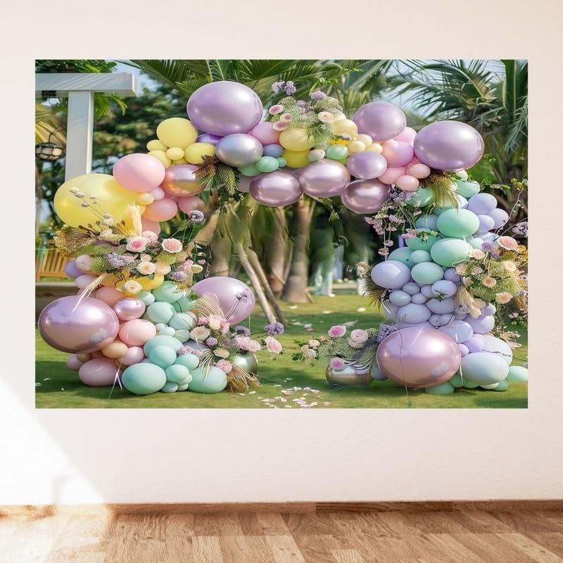 Image of Pastel Balloon Backdrop with Floral Accents - Elegant Party Decoration for Birthday, Baby Shower, Wedding, and Photo Booth