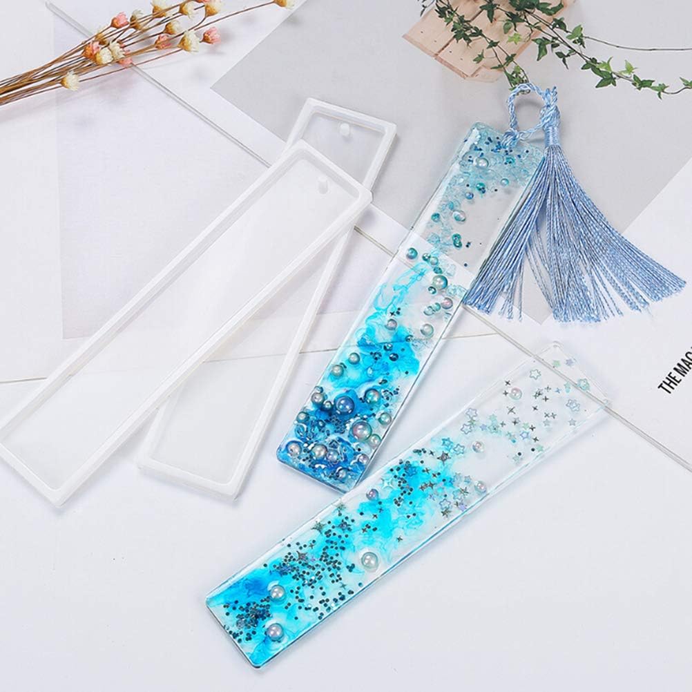 30 Pcs Rectangle Silicone Bookmark Moulds Resin Bookmark Molds Bookmark Molds with Hole DIY Making Epoxy Resin Jewelry Soap,Dried Flower Leaf DIY Craft Mould Transparent Casting Molds,3 Sizes