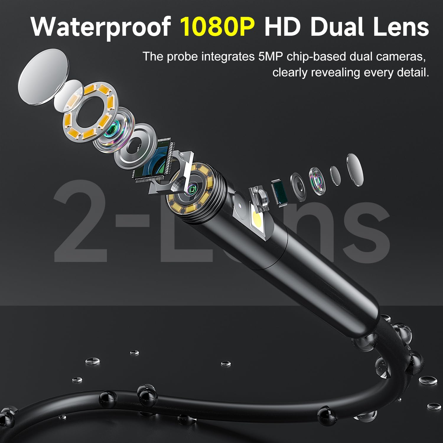 Dual Kameras Endoskopkamera mit Licht, Doppelkamera Dual Lens 5,0 Zoll IPS Bildschirm Endoskop, 8+1 Einstellbaren LED-Licht Inspektionskameras, 5 Meter Kabel Rohrkamera