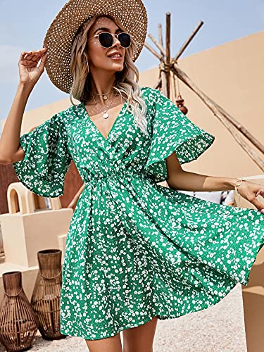 Image of Floerns Women's Tropical Floral Plunging V Neck Tie Open Back Summer Short Dress