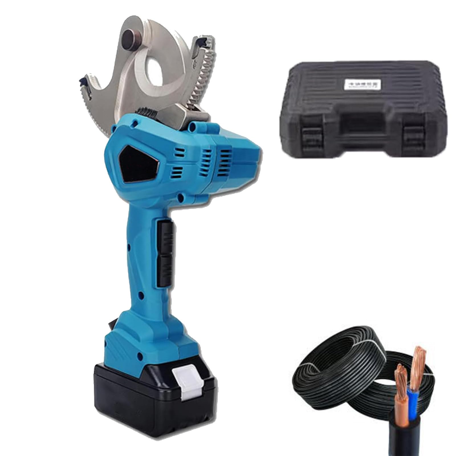 ZTCHSENZT Rechargeable Hydraulic Cable Cutter, Electric Ratchet Wire Cutting Tool with Battery Power, Ideal for Telecom, Power, Transport, and Chemical Industries,Blue-75mm