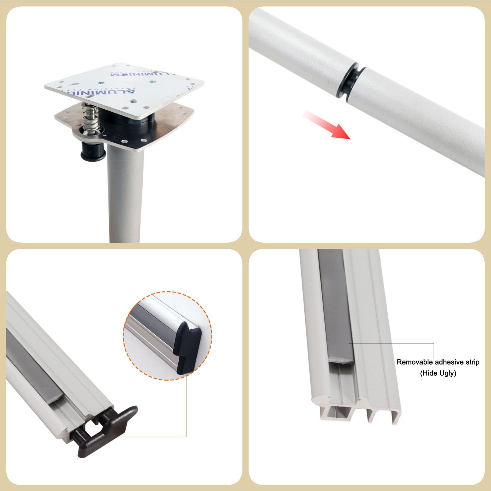 Pied Télescopique Réglable Aluminium Argent - Hauteur 490 à 720 Mm, Pour Caravane, Camping-car, Bureau, Yacht - 12