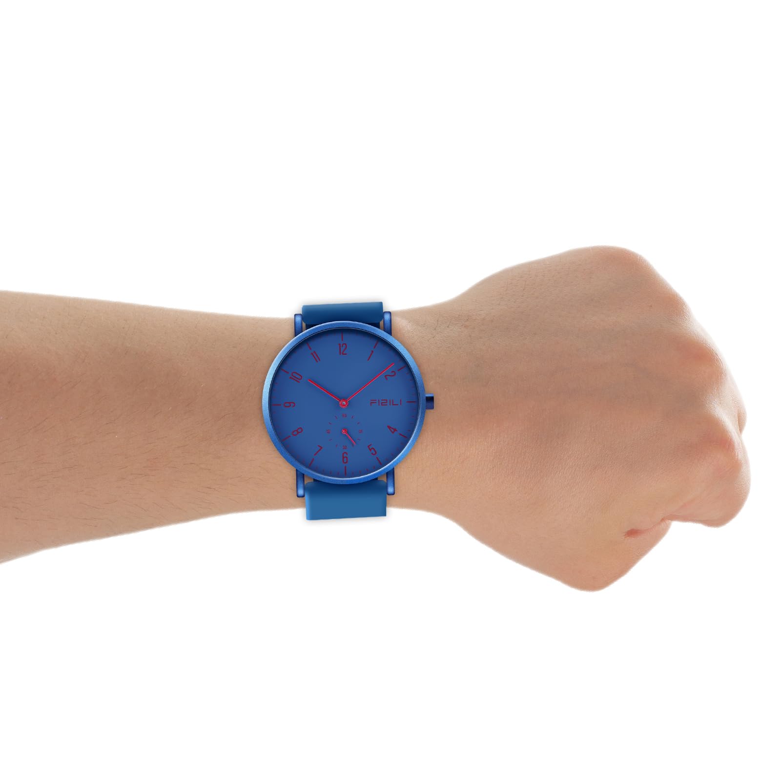 Orologio da polso da uomo, ultra sottile, minimalista, impermeabile, alla moda, per uomo o donna, con cinturino in silicone, 1100, blu e rosso