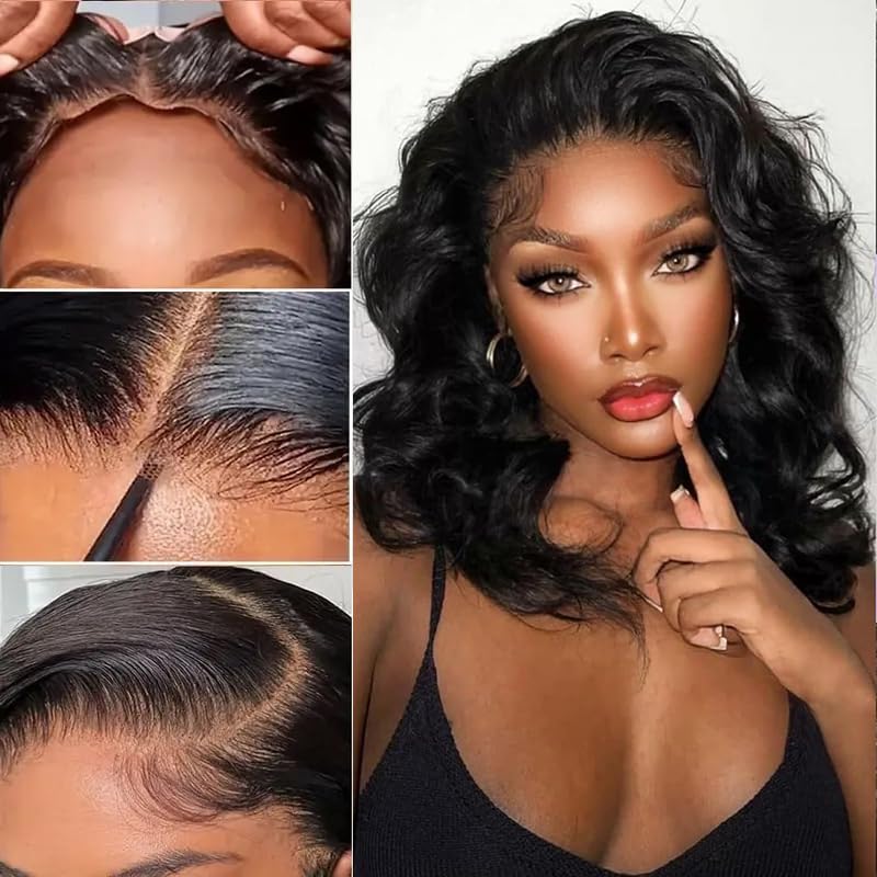 Wear and Go Glueless Human Hair Body Wave Wig, 4x4 Pre Cut Lace Front Brazilian Natural Hairline Pre Plucked