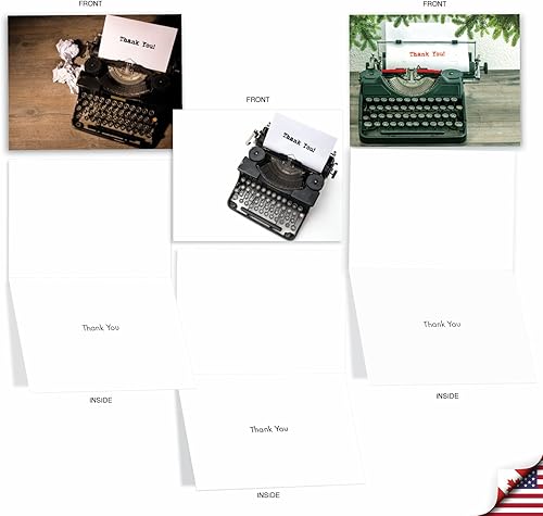 Miniatura 2 de The Best Card Company - 10 tarjetas de agradecimiento con sobres (4 x 5.12 pulgadas) - Tarjetas de felicitación vintage para máquina de escribir -
