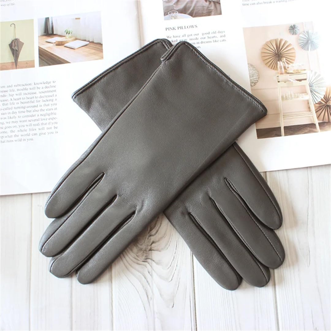 Guantes de piel de oveja para mujer, estilo clásico, recto, forro de punto, guantes de conducción, color marrón oscuro, talla 8 12, marrón oscuro, 8 12