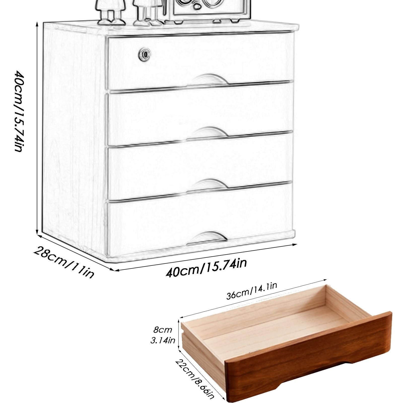 Armadietto in legno chiudibile a chiave, 4 cassetti, soluzioni di archiviazione per casa e ufficio, elegante scrivania per forniture e accessori per ufficio, design salvaspazio