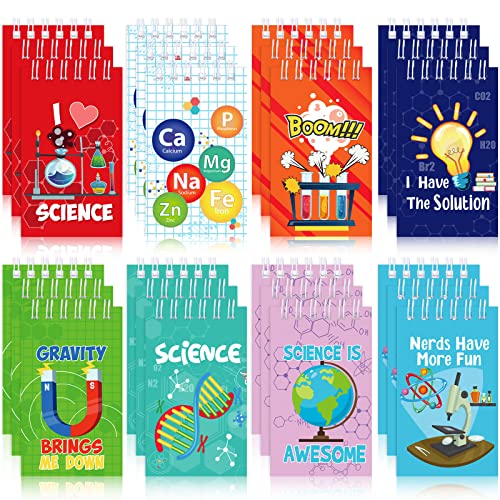 Teling 24 Pcs Science Party Favors Science Notebooks Bulk Mini Scientist Notepad Small Spiral Pocket Notebook for Student Back to School Gifts Lab Week Chemistry Class Reward Birthday Gift Bag Filler