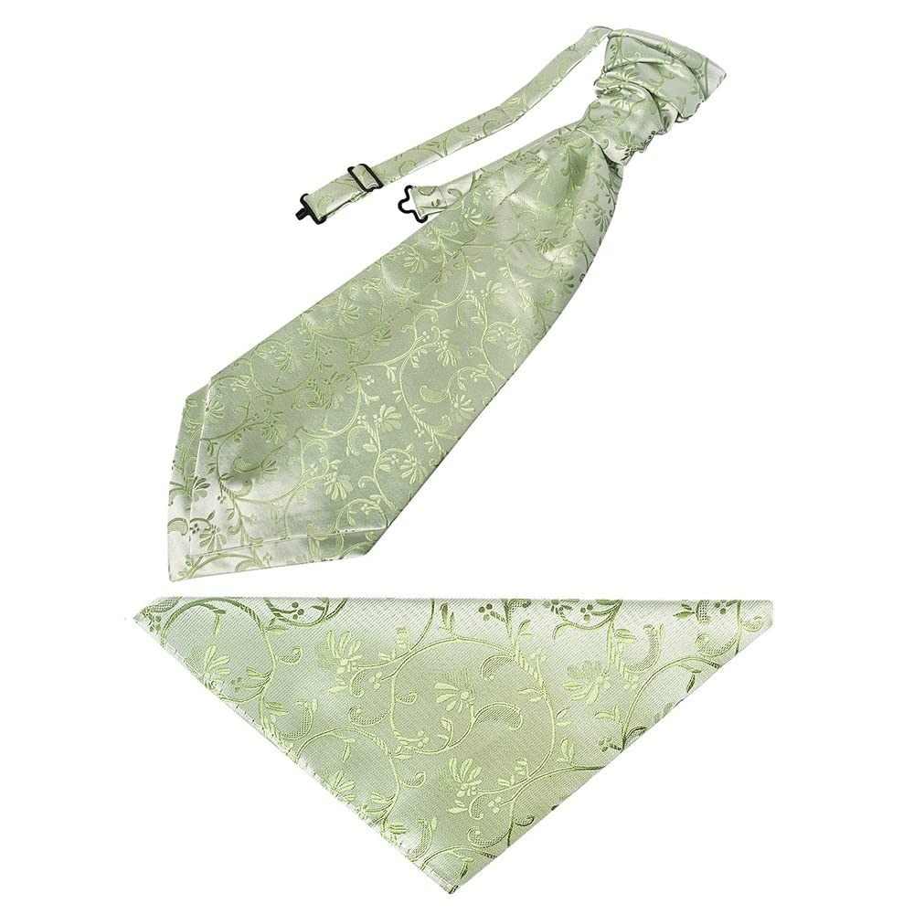 Ties R Us Men's Green Sage Floral Cravat Tie And Pocket Square Set
