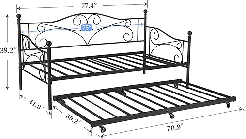 Miniatura 23 de VECELO - Marco de sofá cama de metal prémium, soporte de listones de acero, cabecera de patas fuertes, base de colchón, muebles multifuncionales