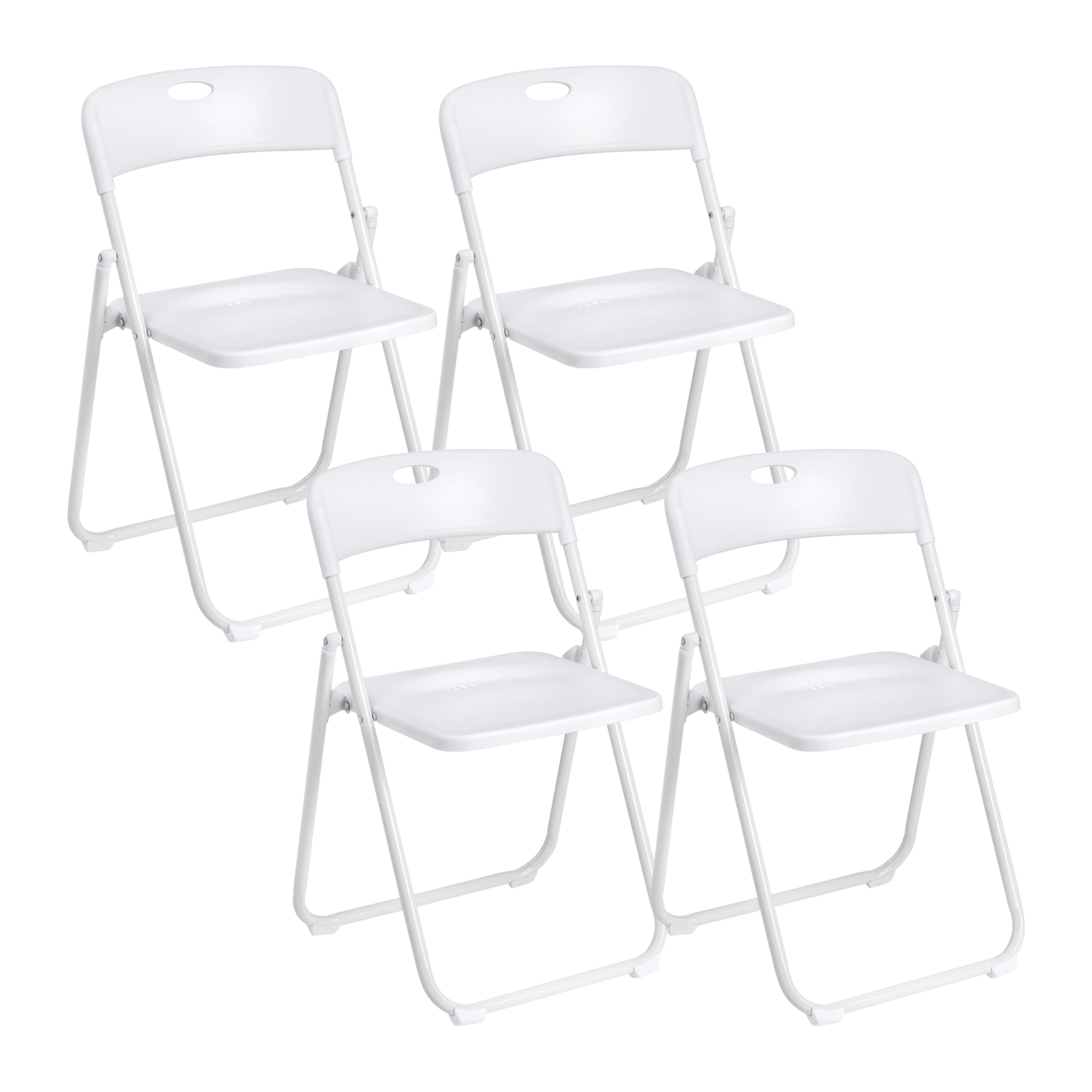 Baroni Home Silla Plegable con Estructura de Acero y PVC, Asiento Plegable Que Ahorra Espacio con Pies y Asa, para Viaje, Cocina, Salón, Dormitorio, 74x43x49 cm, 4 Unidades, Blanco