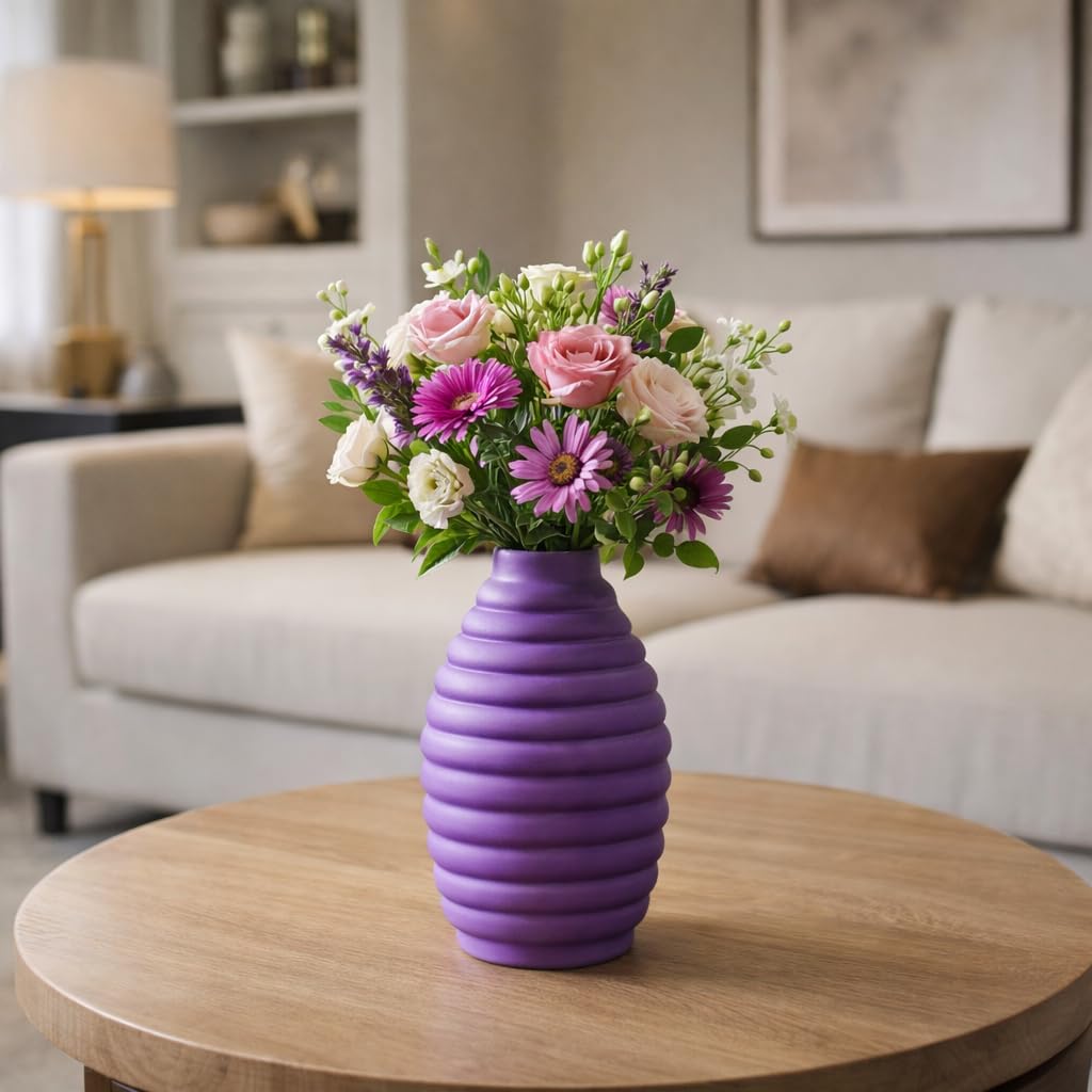 Sierra Ceramic Flower Vase, Modern Home Decor, Vase for Flowers & Home Decor, Flower Vase for Living Room, Study & Bed Room, Vase for Gifting & Shelf-Styling (Purple)-image-25