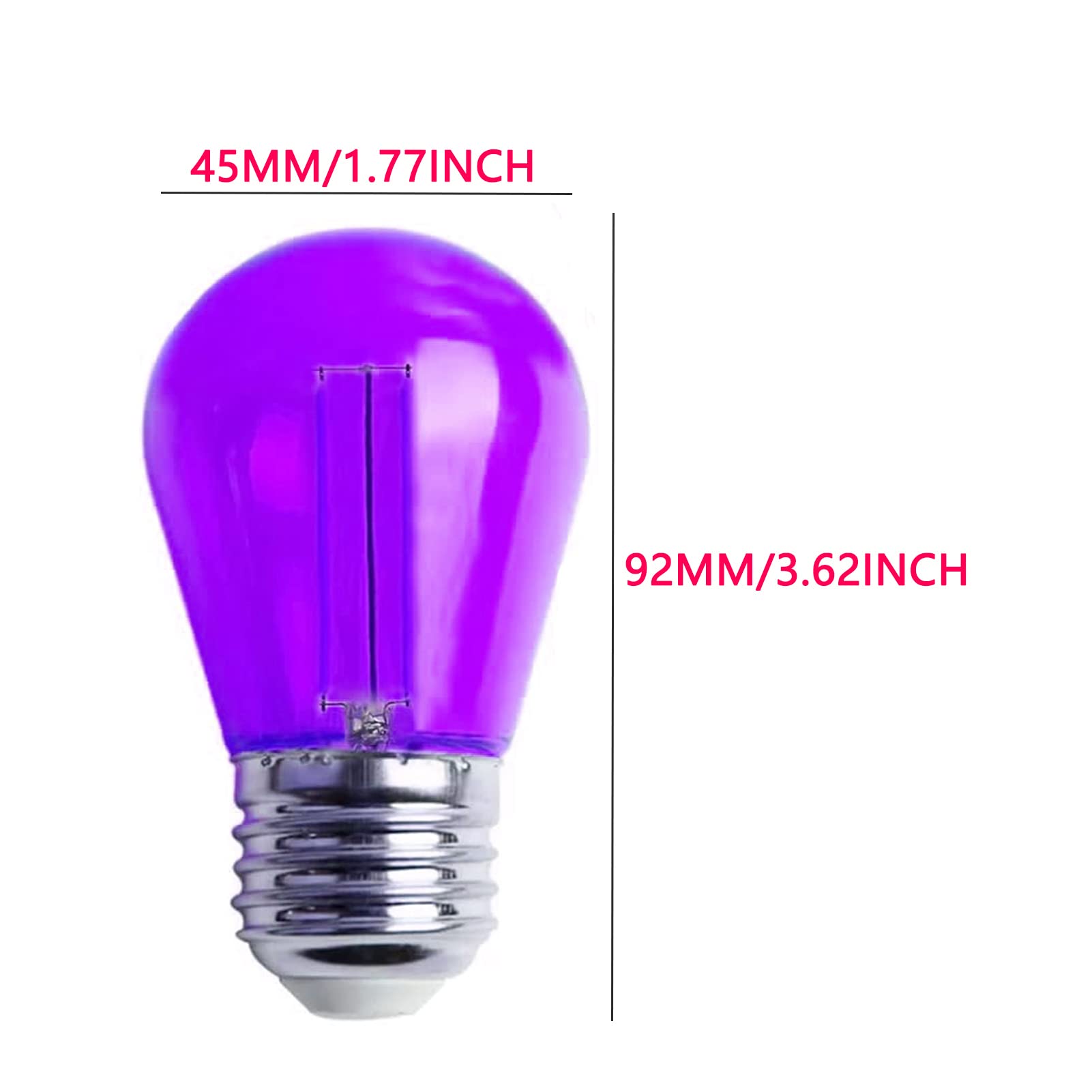 S14 Lila Ersatzbirnen 2W LED Edison-Glühbirne Kunststoff bruchsichere wasserdichte dekorative lila Filament Halloween-Birnen E26 Basis Indoor Outdoor Patio Streifenlicht, 15 Packungen (lila)