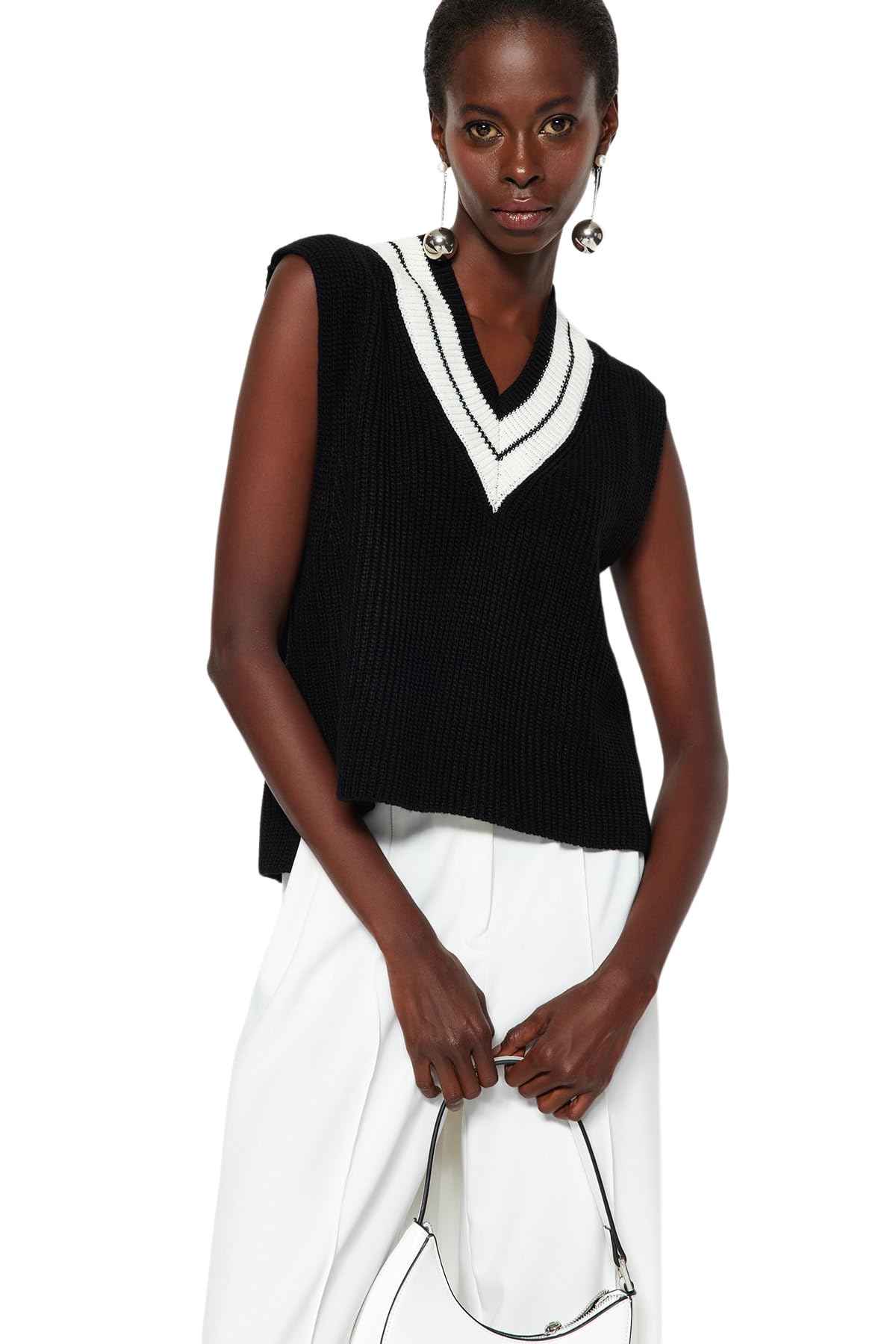 TRENDYOL Damen Collar Detailed Knitwear Sweater, Schwarz, S EU