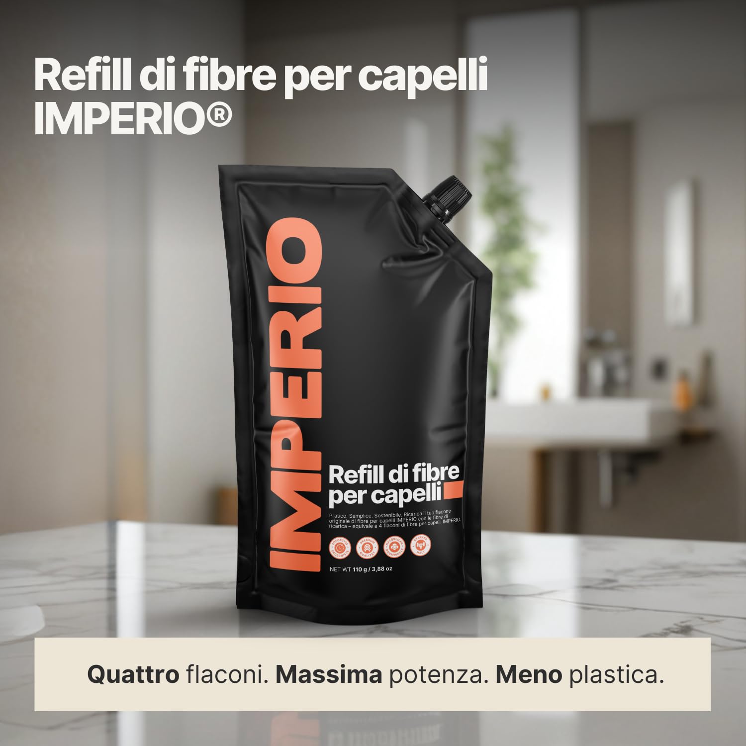 IMPERIO Confezione di Ricarica per Capelli Sparsi - Sacchetto di Ricarica da 110 g con Capelli Premium da Versare - Confezione di Ricarica Sostenibile con Chiusura Pratica - Facile Ricarica della