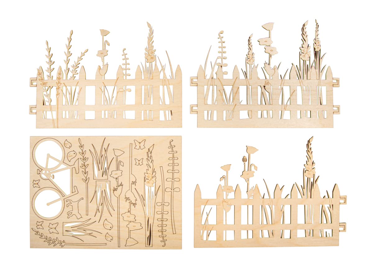 Rayher Wooden Display Building Kit with Flower Garden Design, DIY Wood Craft Set including 24 Pieces, Craft Kit, natural wood - Image 2
