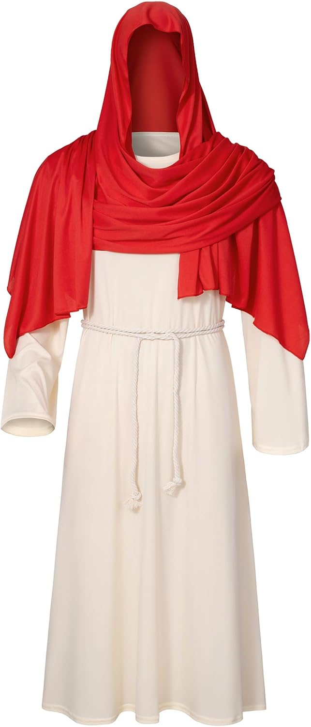 Irtysh Adult Jesus Costume Biblical Religious Robe Saint Shepherd Costume Wig Moustache Scarf Shawl Waist Rope set - Image 3