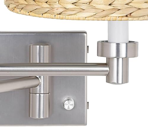 Miniatura 3 de Possini Euro Design Juego de 2 lámparas de pared modernas con brazo oscilante, de níquel cepillado, con enchufe, regulable, tejido de hierba marina