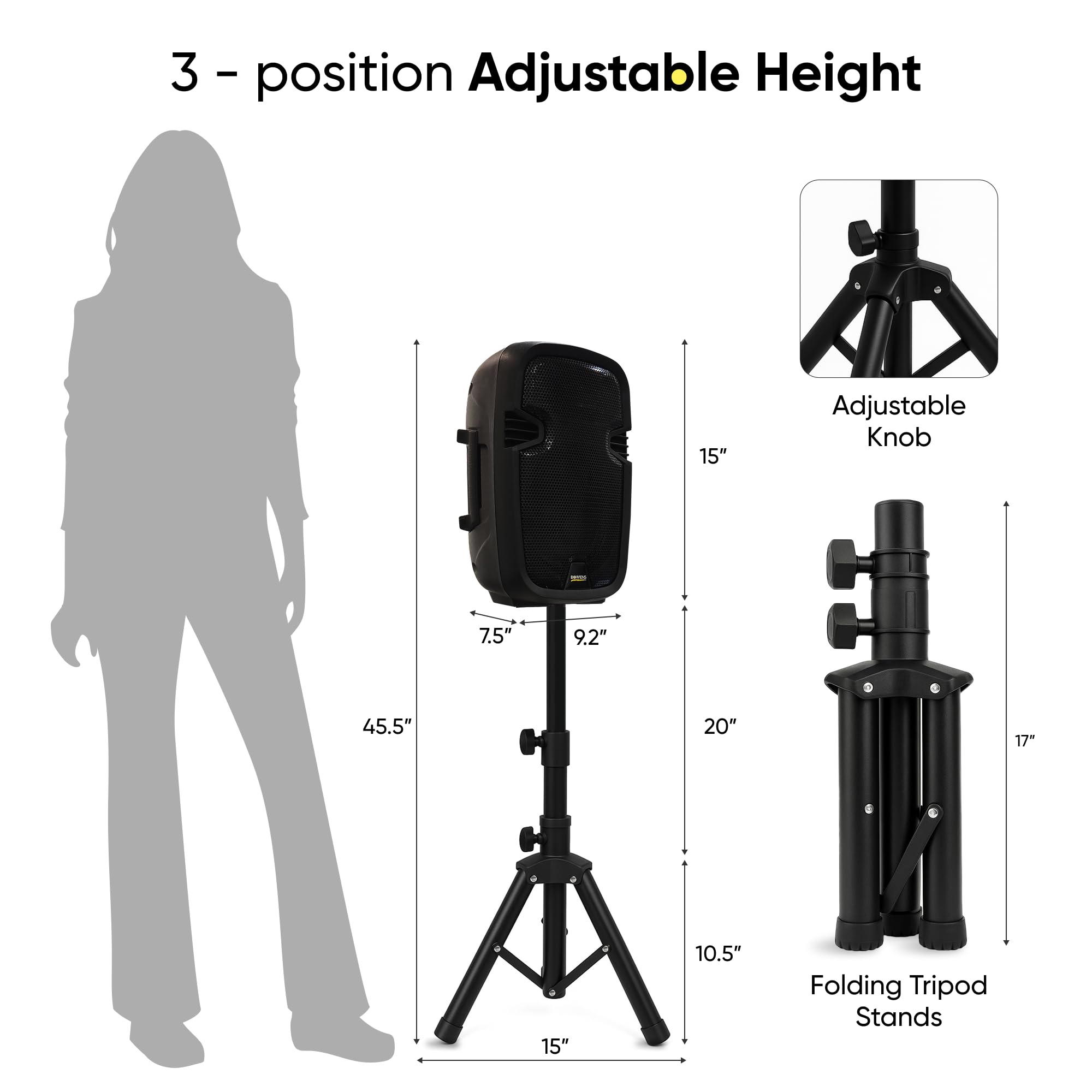 Bowens 8-Inch Bluetooth PA Speaker Set – Portable Speakers Bluetooth Wireless Microphone with Stands and Cable – Party Speaker & DJ Speakers Outdoor Sound System, PA System Set for Events, Karaoke