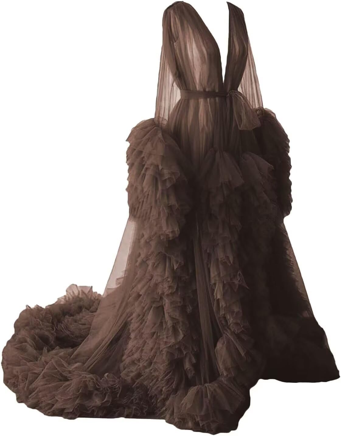Yexinbridal Tulle Maternity Robe Photoshoot Dress Long Puffy Bridal Dressing Gown Illusion Lingerie Nightgown