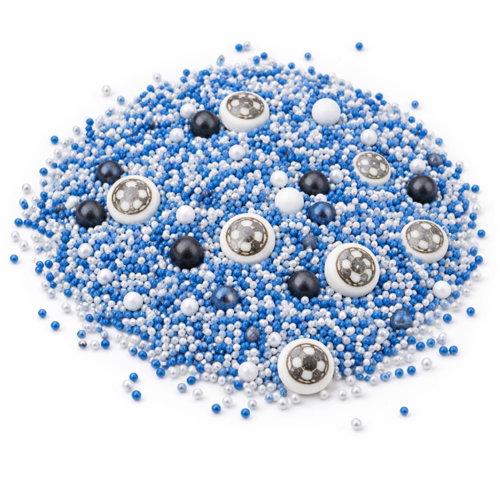 Happy Sprinkles Blue Football Party Mix 90g - Edible Cake Decorations with Footballs – Kids Cake Toppers & Cupcake Sprinkles - Birthday Cake Decorations & Football Party Decoration - HS0787