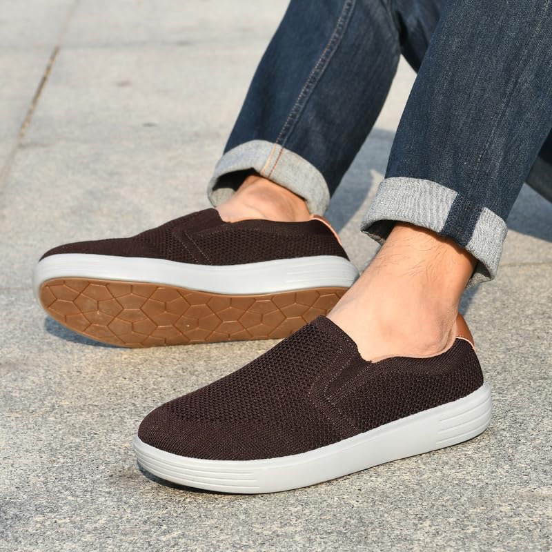 Puxowe Men's Casual Slip On Walking Shoes Mesh Loafer Fashion Sneakers Size 7.5 US Brown-Deep Gray4