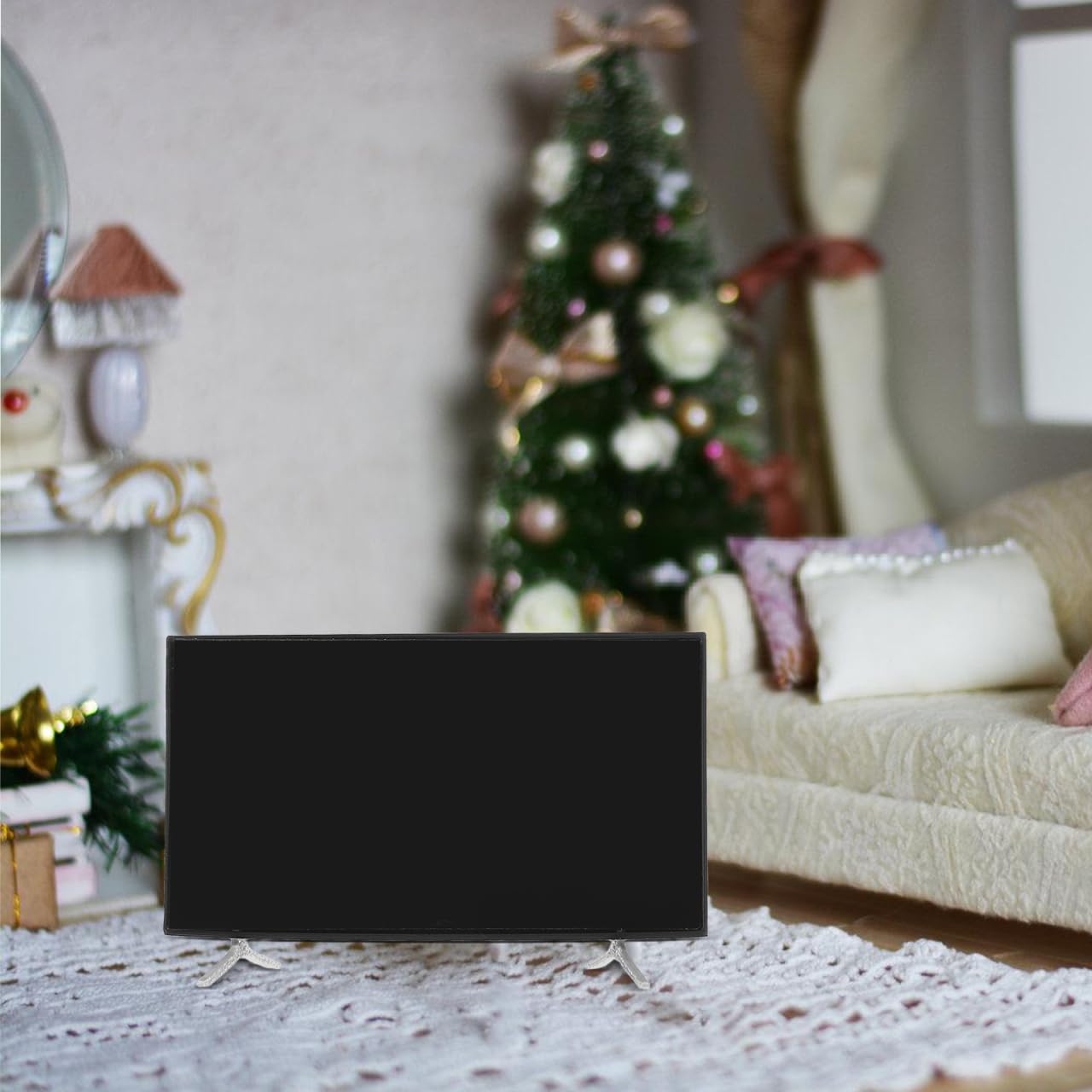 2 piezas de televisión en miniatura para casa de muñecas con soporte para decoración de sala de estar, detalles realistas, opciones de visualización versátiles, casa de muñecas, centro de 7