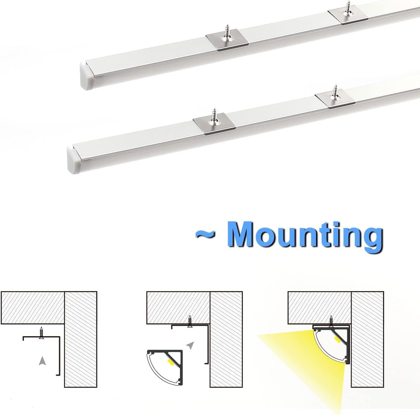 VST 20pack 3.3ft LED Channel, V Shape Led Diffuser Channel, LED Aluminum Channel System with Milky Cover, End Caps and Mounting Clips, Aluminum Profile for LED Strip Light Very Easy Installation — Amazon image 4