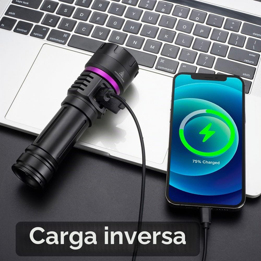 Alonefire SV115 Linterna UV 30W 365nm Profesional Recargable USB C Potente Luz Negra Detector de Orina para Resina, Pesca, Escorpión, Minerales, Pegamento, Ámbar con Gafas Protectoras UV, Batería