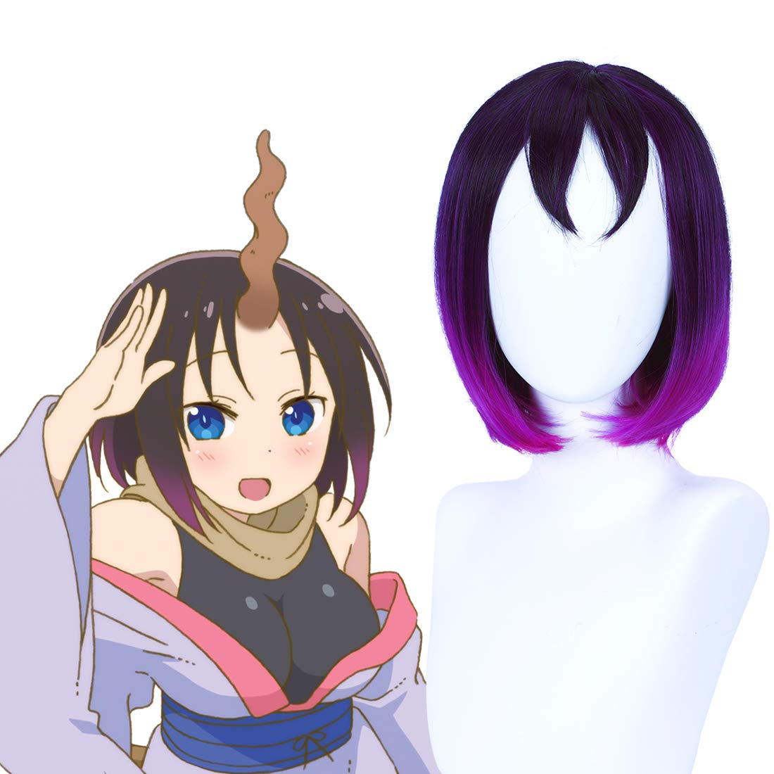 Beauty Wig World Cosplay Wigs Natural Glueless Long Straight Synthetic Fiber Hair Replacement Wigs Miss Kobayashi's Dragon Maid Cosplay Wig(Elma)