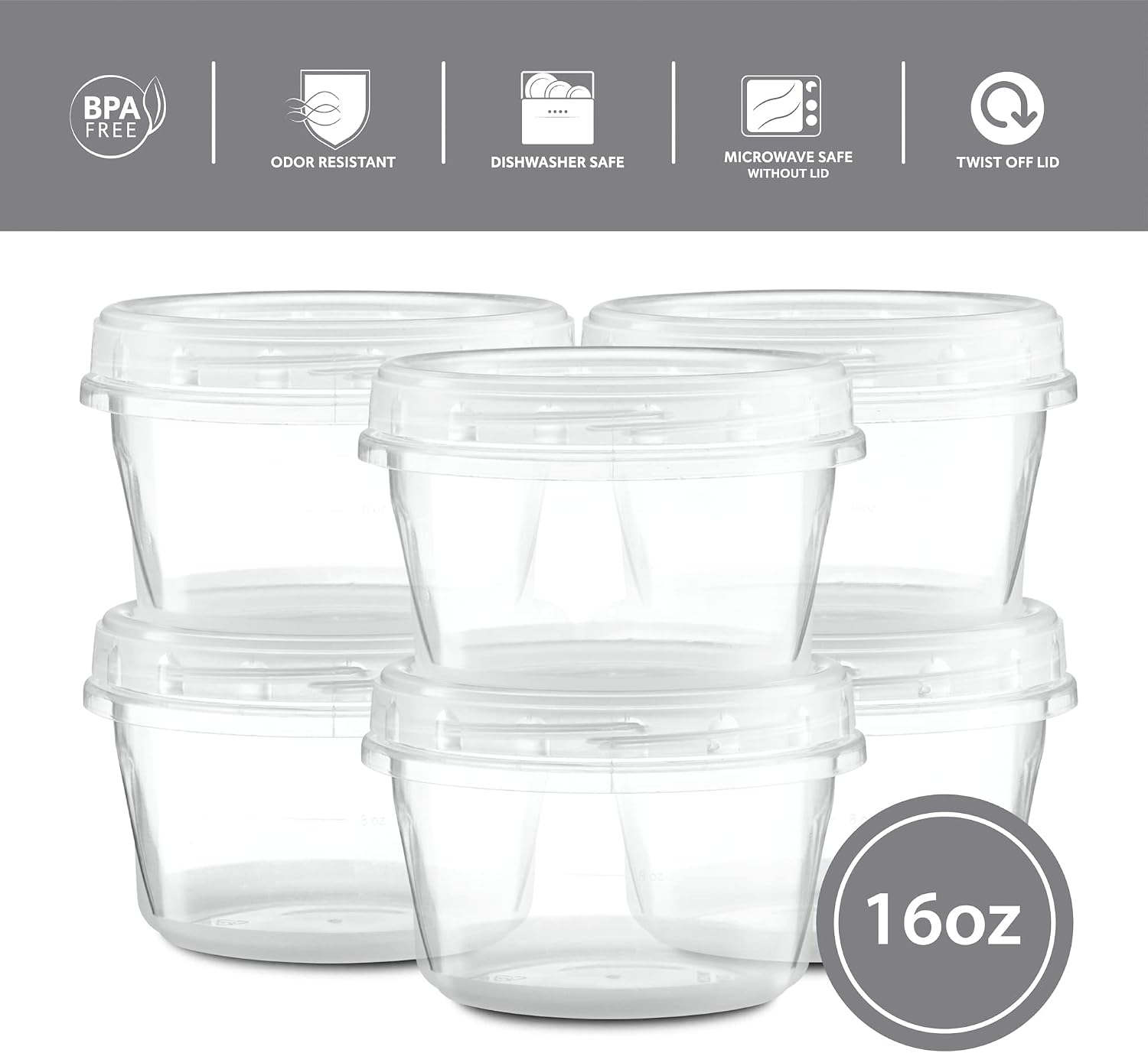 Elegant Disposables (16 Ounce 10 Pack) Clear Twist cap Containers with Screw on Lids Twist Top Food Storage Freezer Containers