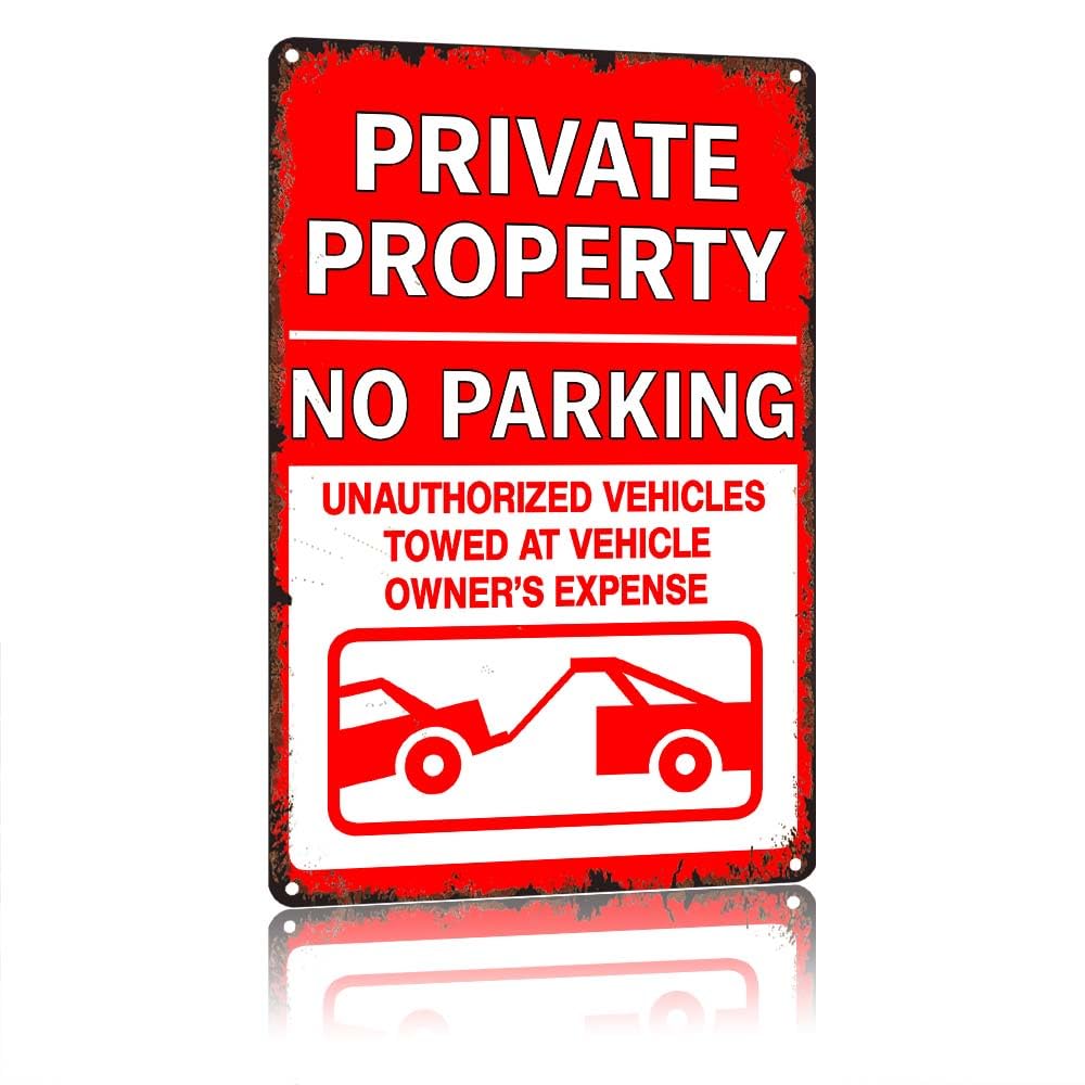 peiyeety Private Property No Parking Sign, Vintage Aluminum Metal Sign, 12X8 Inches, Warning Sign For Private Parking Area, Outdoor Waterproof Rust Fade Resistant Garage Driveway Street Wall Decor