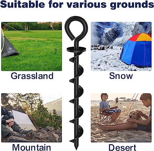 Image of Eurmax USA 4 Pack Heavy Duty Ground Stakes,Industrial Grade Spiral Steel Screw-In Anchors with 4 Bonus Tie-Down Ropes,High Wind Stabilizing Kit for Trampolines,Dog Tie-Out,Canopies,Outdoor Sheds,Black