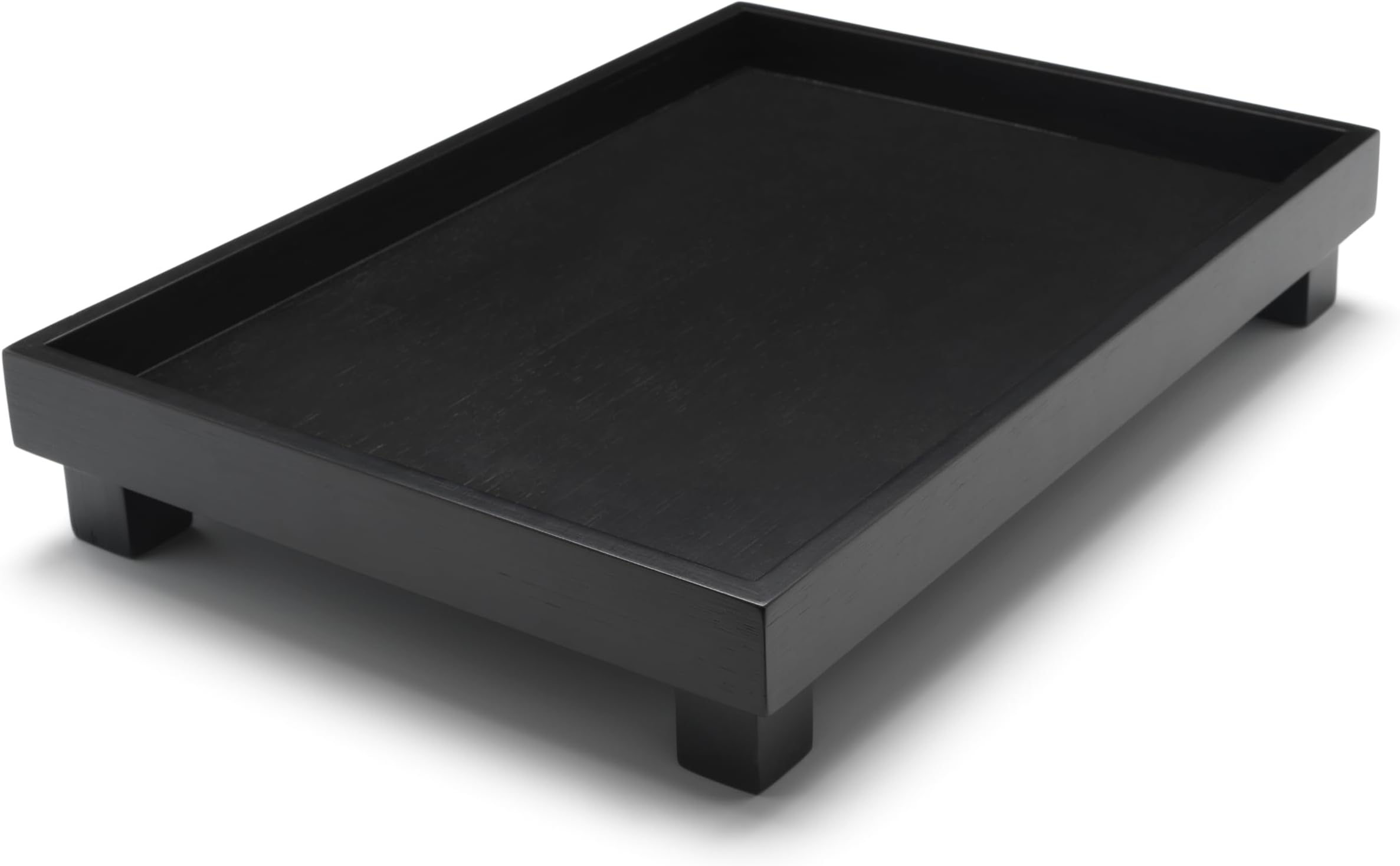 Large black rectangular wooden tray 35 x 25 cm with 4 feet, high edge, in Asian design