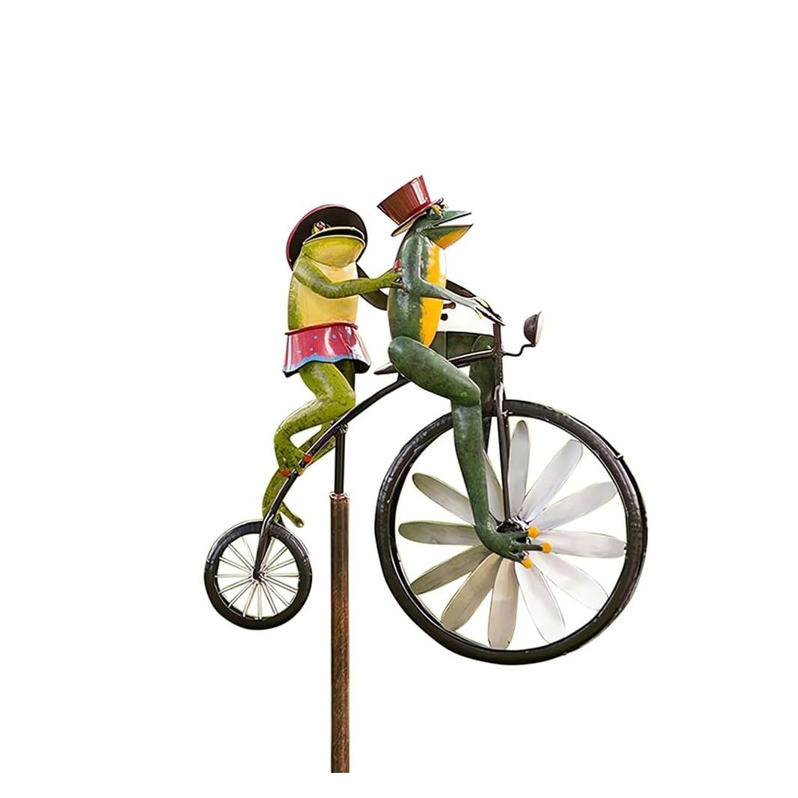 CMQTHINGS Garden decor Metal Bicycle Wind Spinner Garden Statue Windmill Standing Vintage Frog Sculpture Animal Bike Outdoor Statue(A)