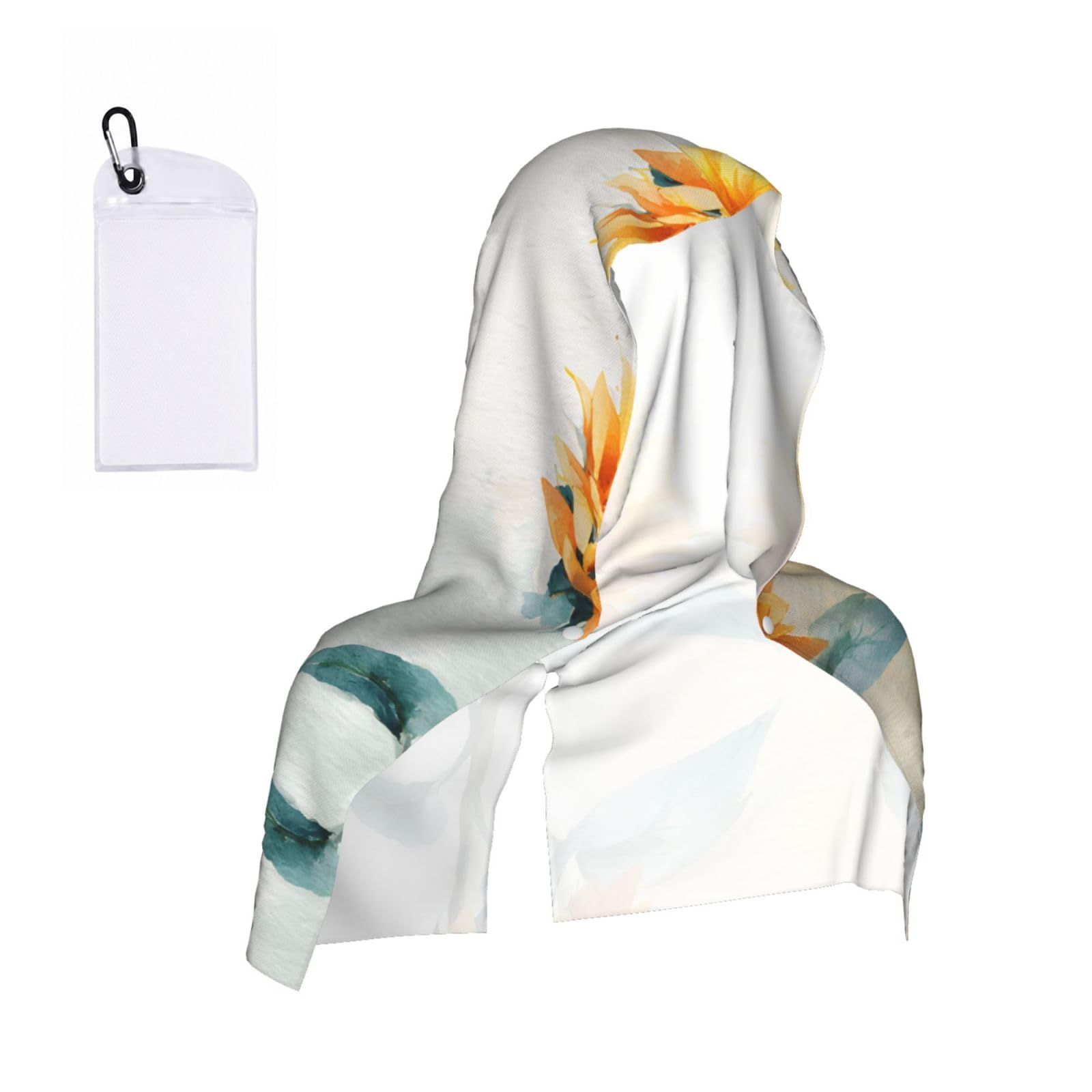 Watercolor Sunflower Print Cooling Hoodie Towel, Cooling Towels For Neck And Face Sun Protection Instant Cool Hoodie(Sport/Camping/Work Out/Hot Weather)